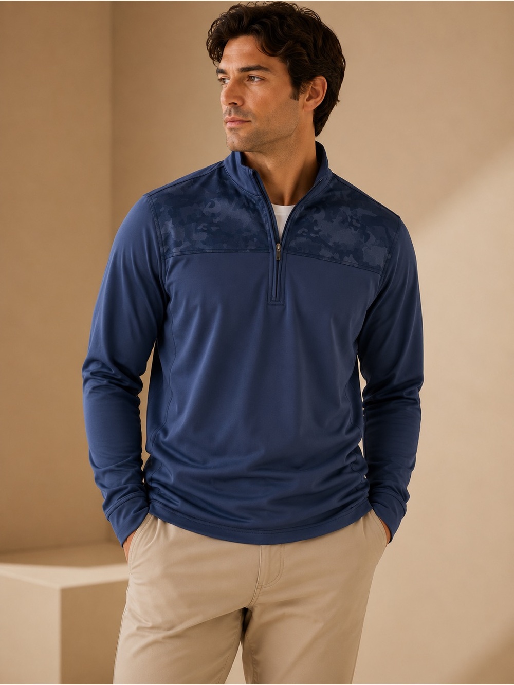 Pebble Beach Dry-Luxe Performance Blue Quarter Zip Pullover Medium